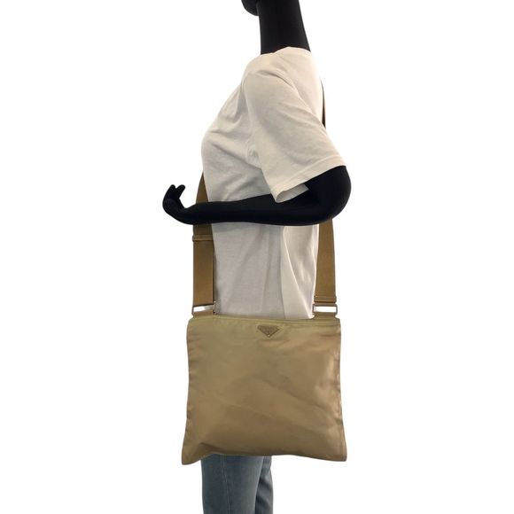Prada Tessuto Triangle Logo Plate Beige Silver Hardware Nylon Bt0175 Shoulder - Picture 7 of 9